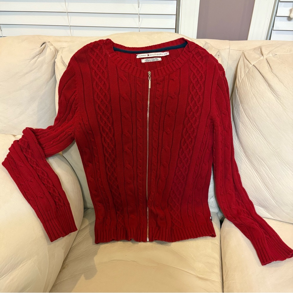 Tommy Hilfiger Red Cable Knit sweater jacket